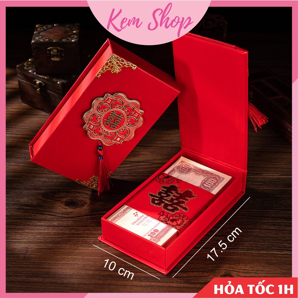 Hộp nạp tài đựng sính lễ, trang sức, của hồi môn ăn hỏi đám cưới size nhỏ - Kem Shop K330