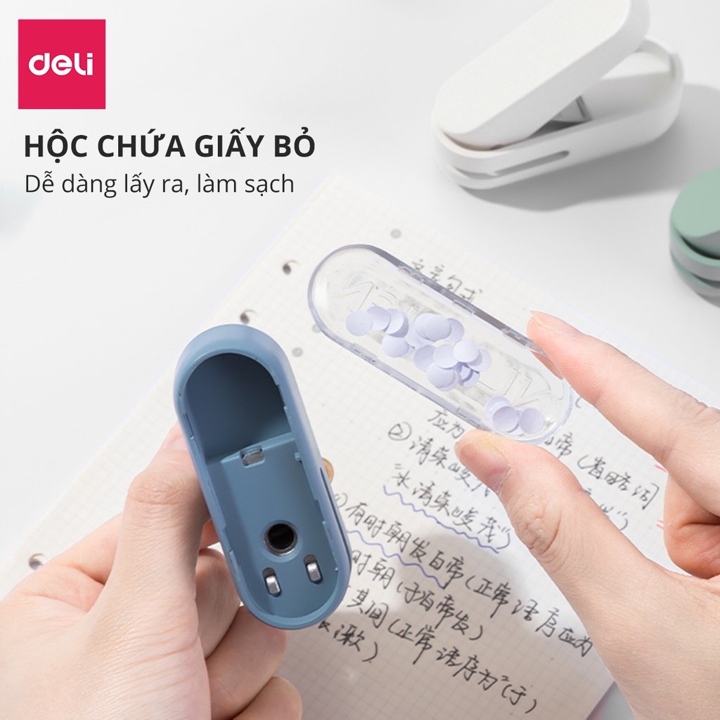 Kìm Bấm Đục Lỗ Giấy Mini Deli Refill Dụng Cụ Bấm Lỗ Giấy Làm Sổ Còng Cầm Tay Tiện Lợi