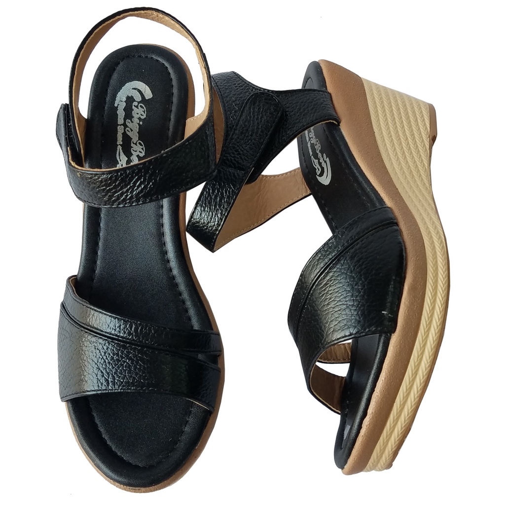 Giày Sandal Đế Xuồng BIGGBEN Da Bò Cao 7 Phân HKD656