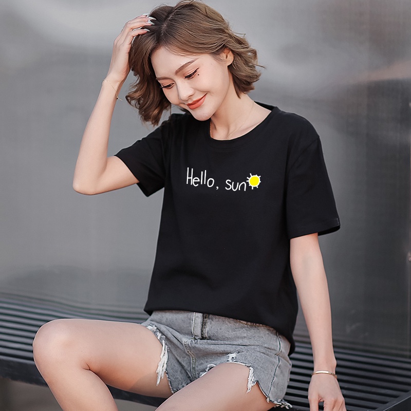 Áo Thun Nữ HappyFamily - Áo Phông Nữ Tay lỡ Họa Tiết Xinh Xắn Hello Sun Chất Cotton 100 Cao Cấp 3 Màu Trắng Đen Vàng