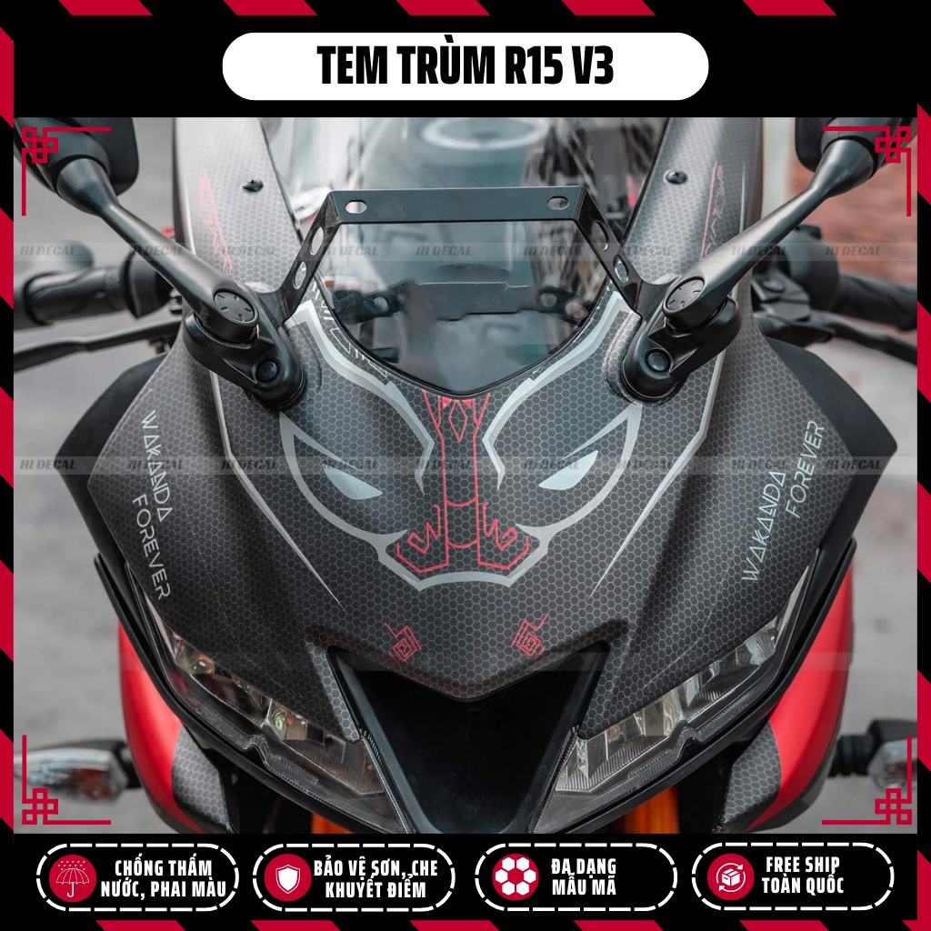 Tem trùm dán xe R15 v3 màu đen đỏ | Mẫu R15H011 | Decal dán xe R15v3 chống nước, chống phai màu