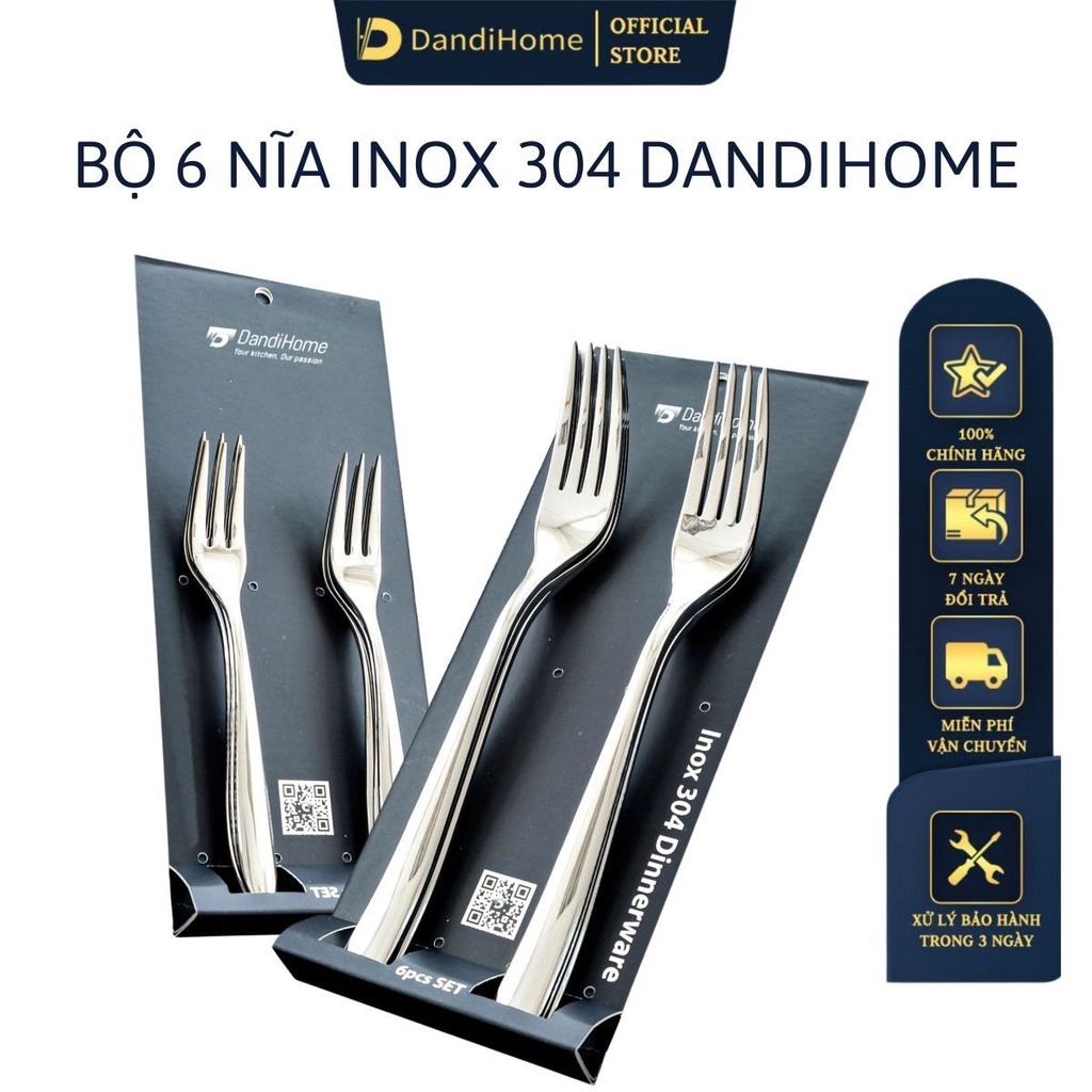 Bộ 6 nĩa inox 304 DandiHome 2020 cao cấp, sang trọng, tinh tế