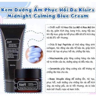 Klairs Midnight Blue Calming Cream - Kem dưỡng phục hồi da ban đêm (30ml - 60ml)