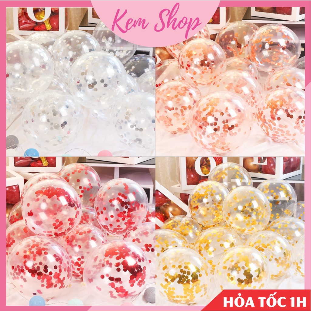 Set 5 bóng bay nhồi sequin kim tuyến tròn trang trí sinh nhật, trang trí phòng cưới - Kem Shop K86