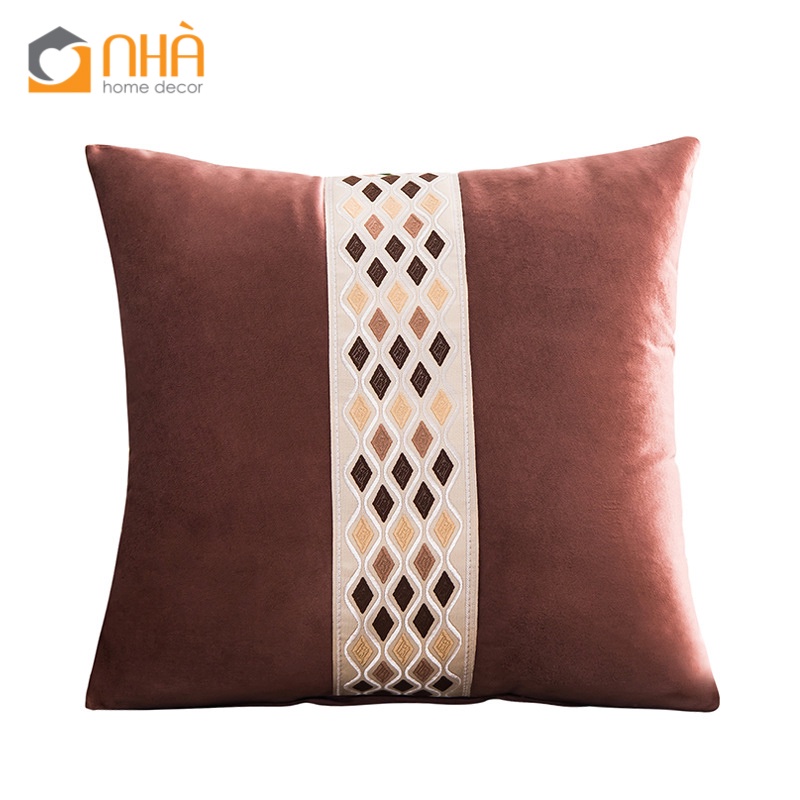 Vỏ Gối Tựa Lưng Gối Sofa Nhung Thêu Giữa Chấm Bi Hình Thoi