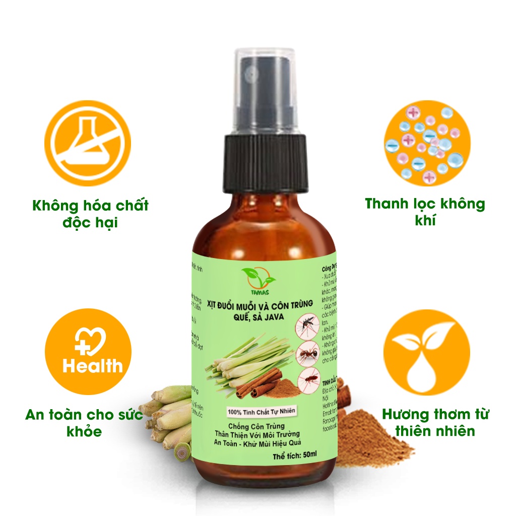 Ảnh Xịt đuổi muỗi và côn trùng Quế- Sả Java chai 50ml TAMAS, thơm phòng, thư giãn, xua đuổi muỗi và côn trùng hiệu quả. 1