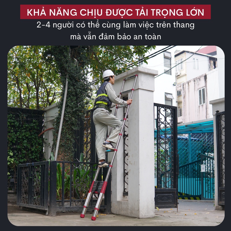 Thang Inox rút đơn 3,8m - 4,4m - 5.4m gấp gọn Nhập Khẩu FUJIHOME, thang rút gọn chữ I chốt tự động telescopic ladder