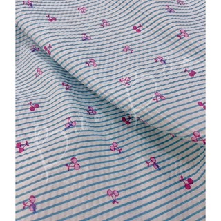 Vải Cotton Xốp Tông Pastel Nhẹ Nhàng In Trái Cherry Phối Sọc Mềm Rũ Phồng Nhẹ Khổ 1m45