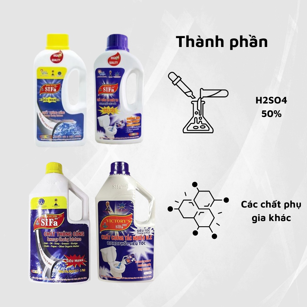 Thông tắc cống, thông tắc bồn cầu, ống thoát nước cực mạnh siêu nhanh 5 phút Sifa 700g/800g chống hôi hiệu quả