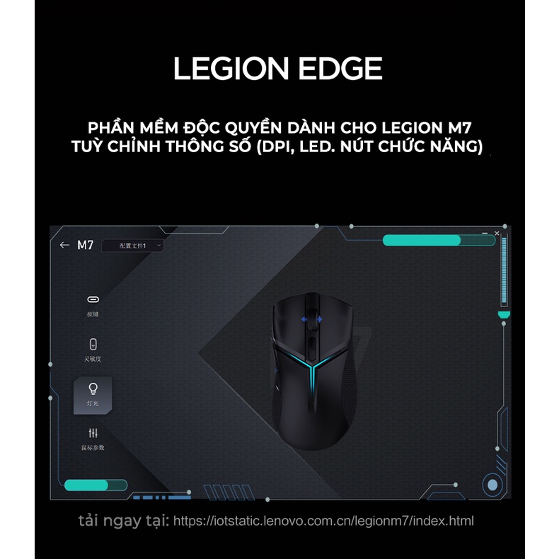 Chuột Gaming Lenovo Legion M7 3 Mode kết nối 26000 DPI 9 nút chức