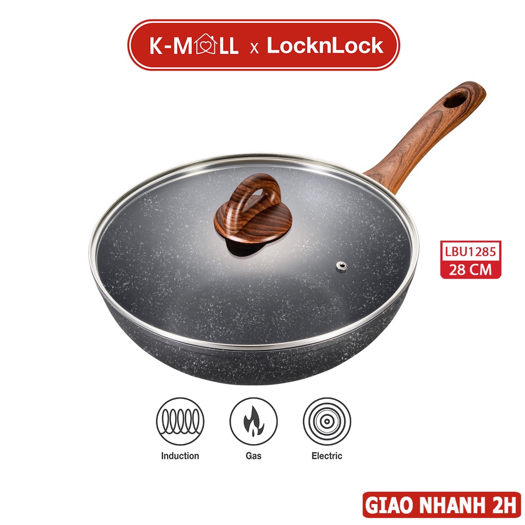 Chảo nhôm 28cm sâu lòng LocknLock LBU1285 có kèm nắp đậy, dùng được trên bếp từ, chống dính - K-MAL