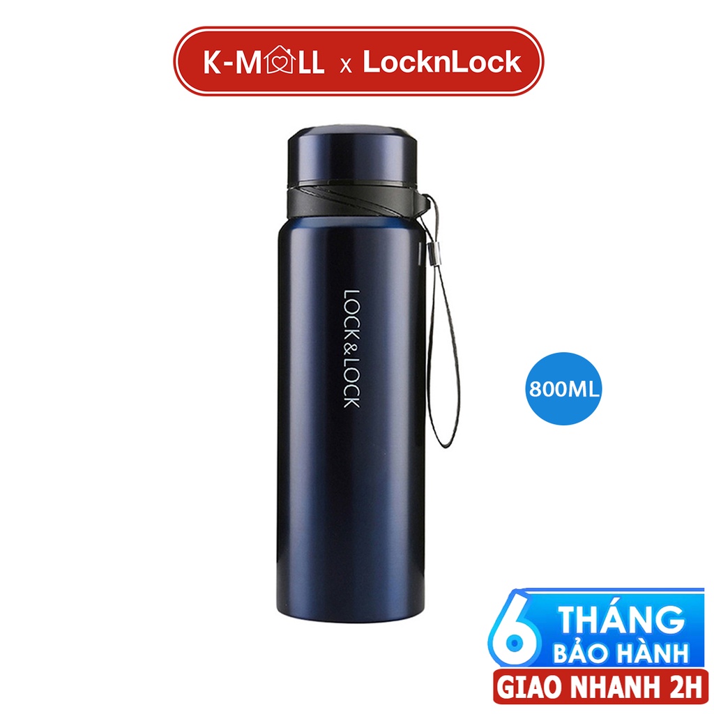 Bình giữ nhiệt LocknLock 800ml Vacuum Bottle LHC6180 Xanh, có khay lọc trà, dây treo xách - K-MALL