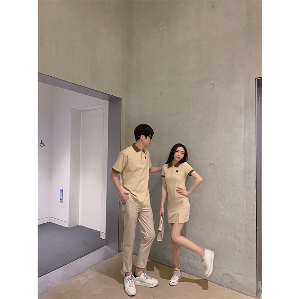 Váy trái tim dáng xuông đôi màu đen và be - Váy cotton da cá màu be, đen