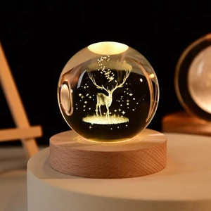 Đèn Ngủ 3D Quả Cầu Pha Lê Phát Sáng, Decor Bàn Học, Decor Bàn Làm việc, Phòng Ngủ Có Cổng USB Kích Thước 6cm