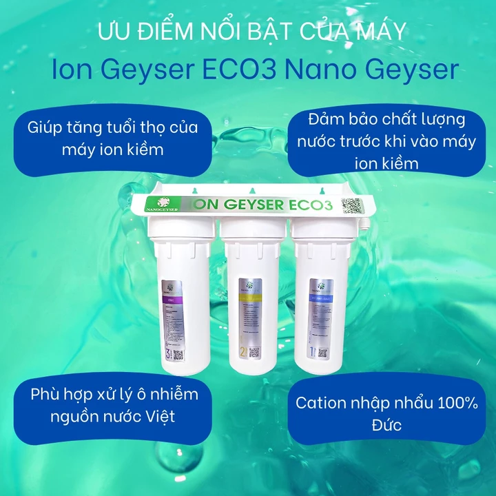 Bộ tiền lọc Nano Geyser Ion Eco3. Bộ tiền xử lý cho máy ion kiềm, Bộ lọc thô đầu nguồn kèm phụ kiện – 3