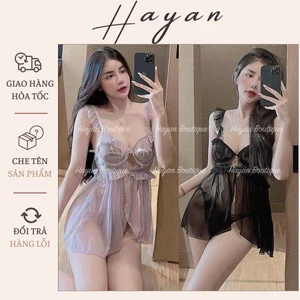 HT194 Váy ngủ sexy ren xuyên thấu có GỌNG, đồ ngủ ren mềm mại xẻ trước gợi cảm HT194