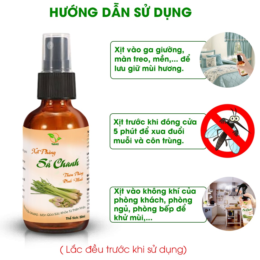 Ảnh Xịt phòng Sả Chanh chai 50ml TAMAS, thơm phòng, thư giãn, giải tỏa strees, xua đuổi muỗi và côn trùng hiệu quả. 3