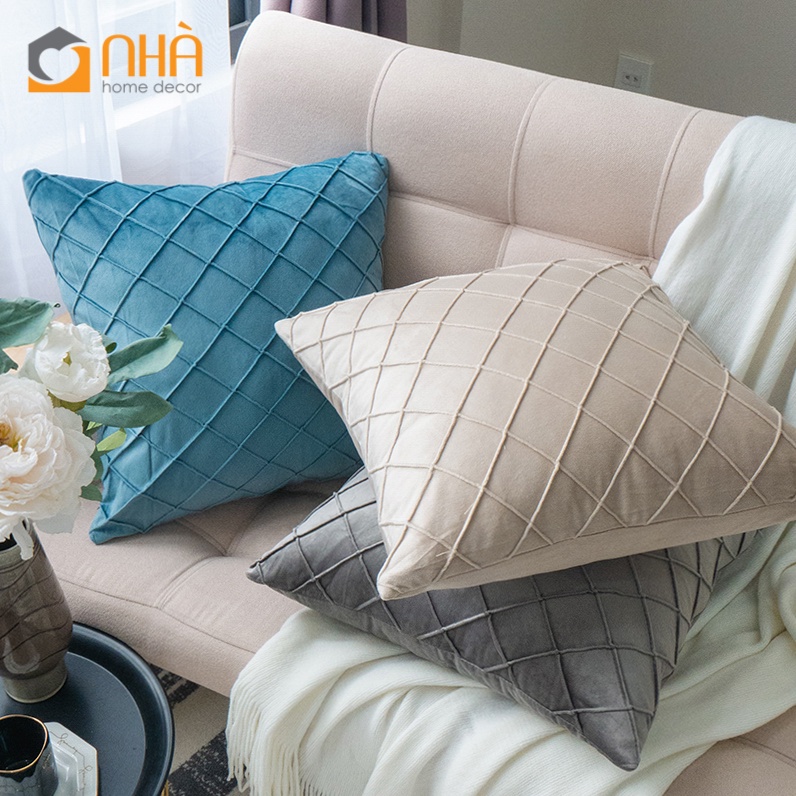 Vỏ Gối Tựa Lưng Sofa Nhung Hà Lan Dập Nổi Trơn Màu Sang Trọng Passion
