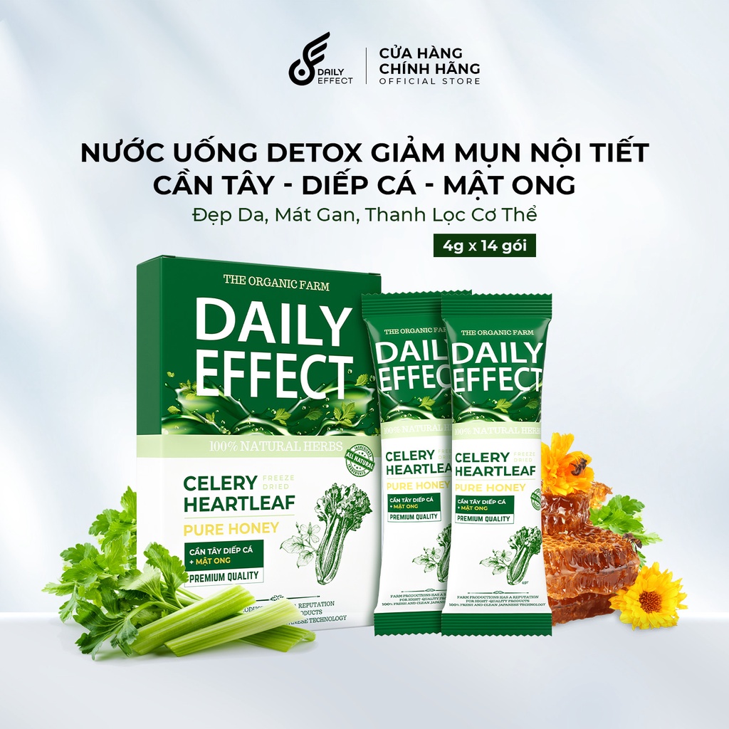 🆗.(Đã bán 21,5k) [CHÍNH HÃNG] Nước Uống Detox Cần Tây Diếp Cá Mật Ong DAILY EFFECT (hộp 14 gói)