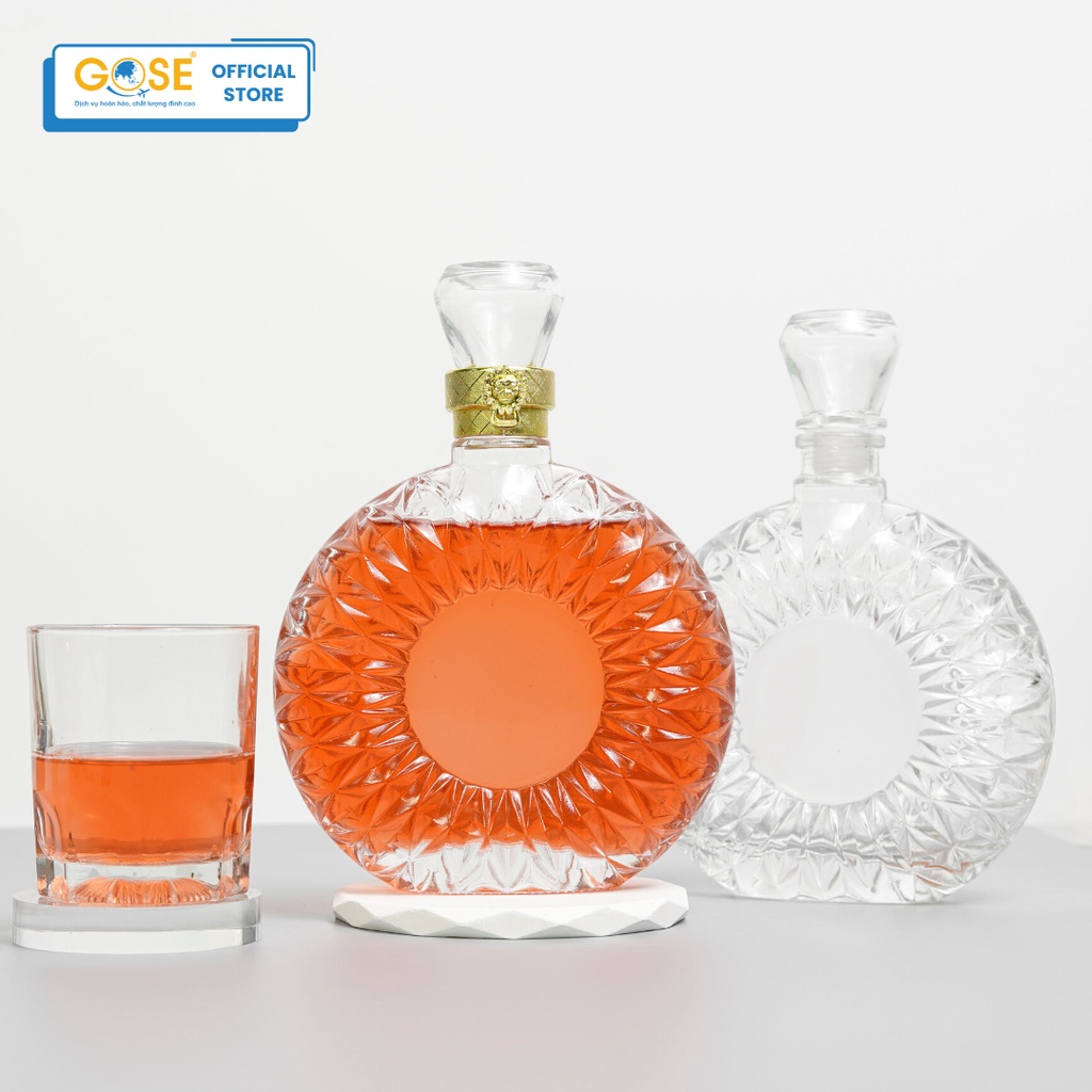 Ảnh Chai đựng rượu thủy tinh 500ml tròn cao cấp GOSE mẫu XO dùng chiết rượu trang trí 3