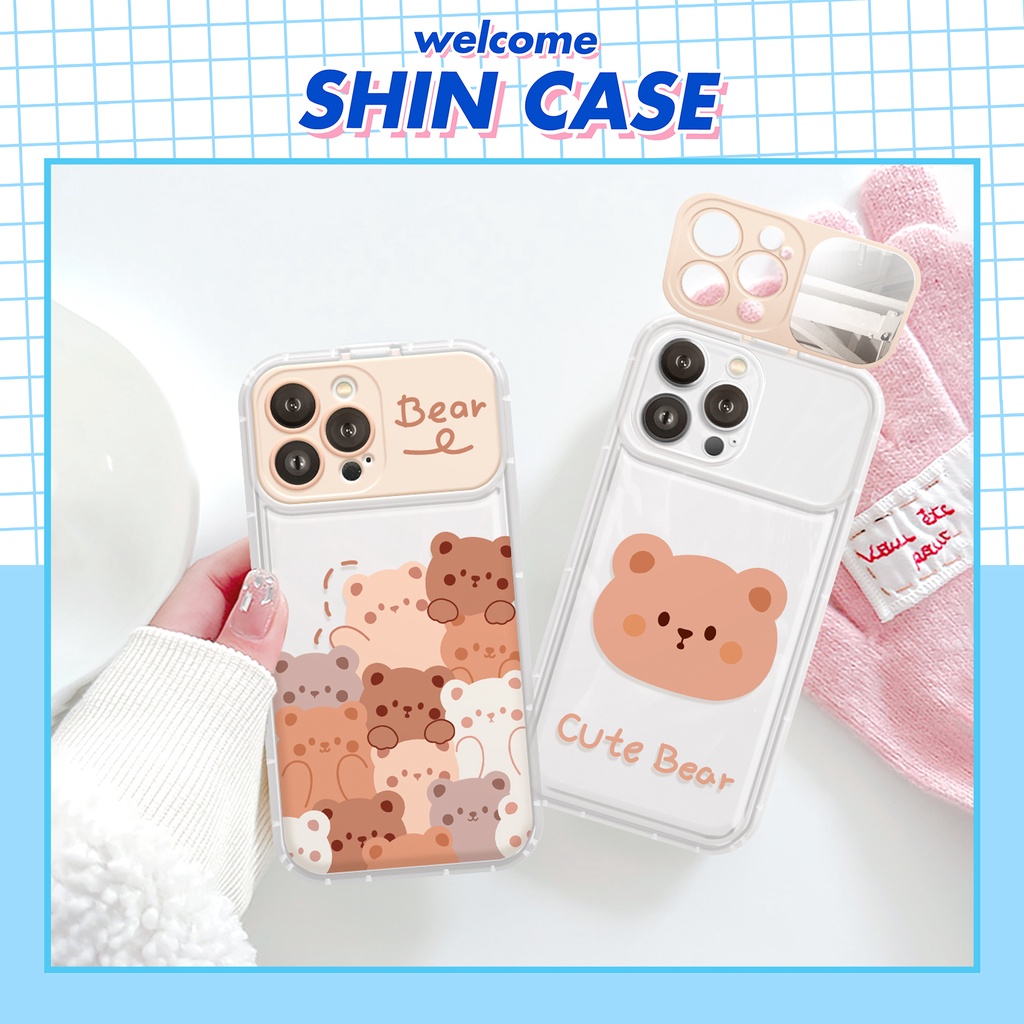 Ốp lưng tráng gương cute bear cho 6 6plus 6s 6splus 7 7plus 8 8plus x xs 11 12/13 14 pro max promax iphone plus