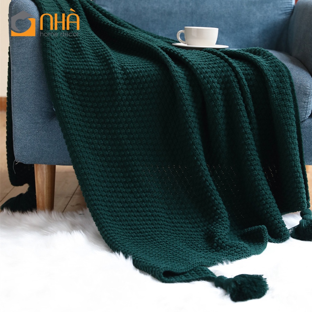Chăn Đan Len Dệt Sợi Đính Tua Rua Trang Trí Ghế Sofa Giường Ngủ Bắc Âu