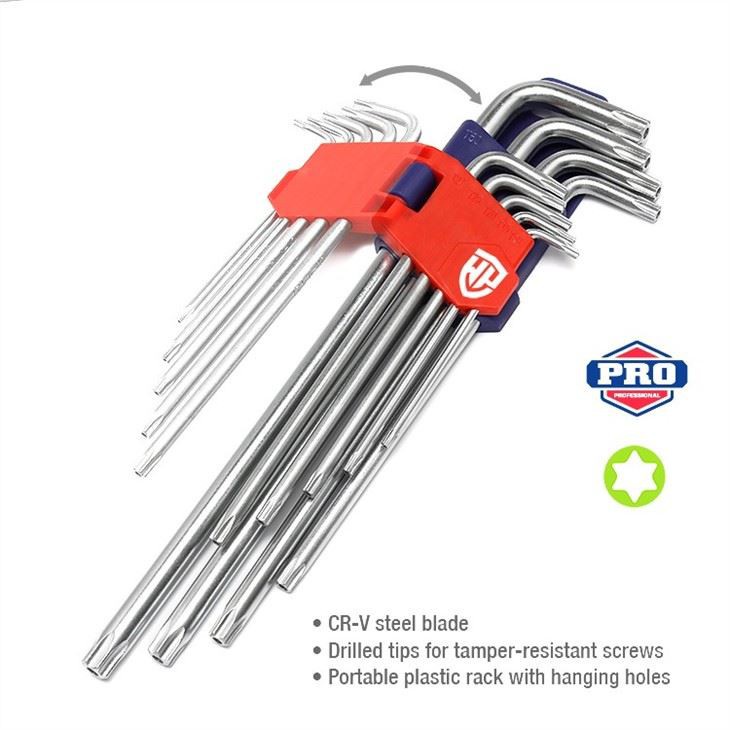 Bộ 9 cây lục giác hoa thị loại dài WORKPRO WP222003 T10-T50, thép CR-V cao cấp, thương hiệu dụng cụ lớn thứ 2 thế giới