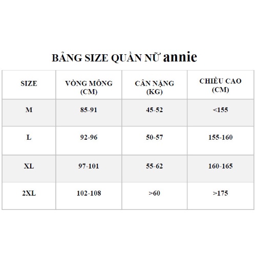 Quần mặc váy thun lạnh annie QE 2156 che chắn tốt, không sợ gió, thoáng mát, thoải mái vận động