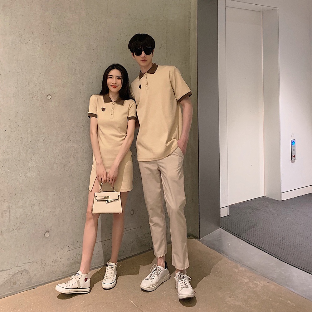 Set đôi Polo Style màu be - Set áo váy trái tim