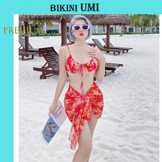 BIKINI 2 MẢNH S3M  KÈM KHĂN HỌA TIẾT ĐỎ LOANG CAO CẤP BIKINIUMI