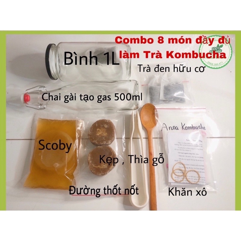 COMBO 8 MÓN ĐẦY ĐỦ LÀM TRÀ KOMBUCHA, Scoby Kombucha kèm hướng dẫn chi tiết