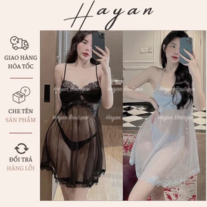 HT195 Váy ngủ sexy xoắn nơ xuyên thấu có GỌNG tôn dáng,đồ ngủ ren dáng xoè gợi cảm HT195