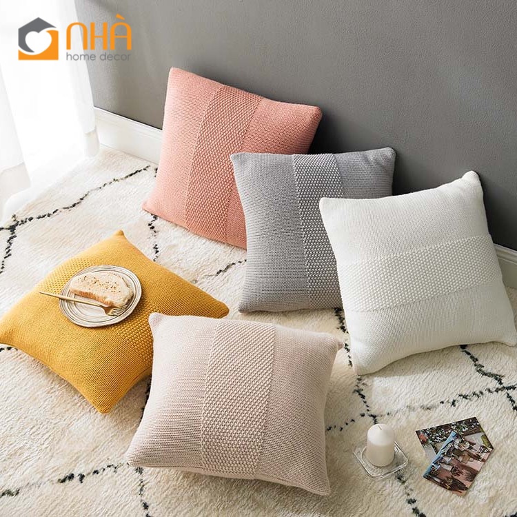Vỏ Gối Tựa Lưng Sofa Đan Len Bắc Âu Cao Cấp Passion