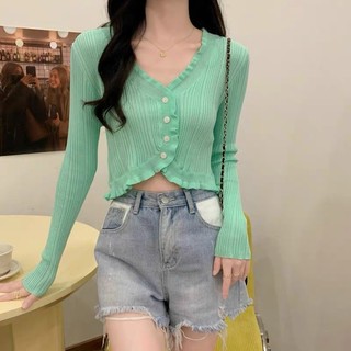 Áo len cadigan bèo cài khuy siêu xinh, chất len tăm giấy mỏng cưng xỉu