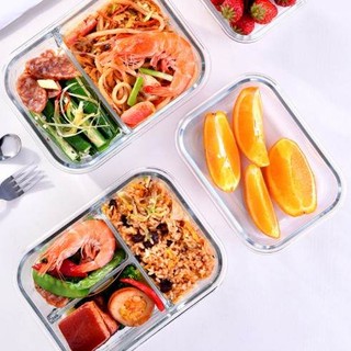 Hộp cơm văn phòng thủy tinh chia ngăn chống tràn, Hộp thủy tinh  thực phẩm dùng được lò vi sóng
