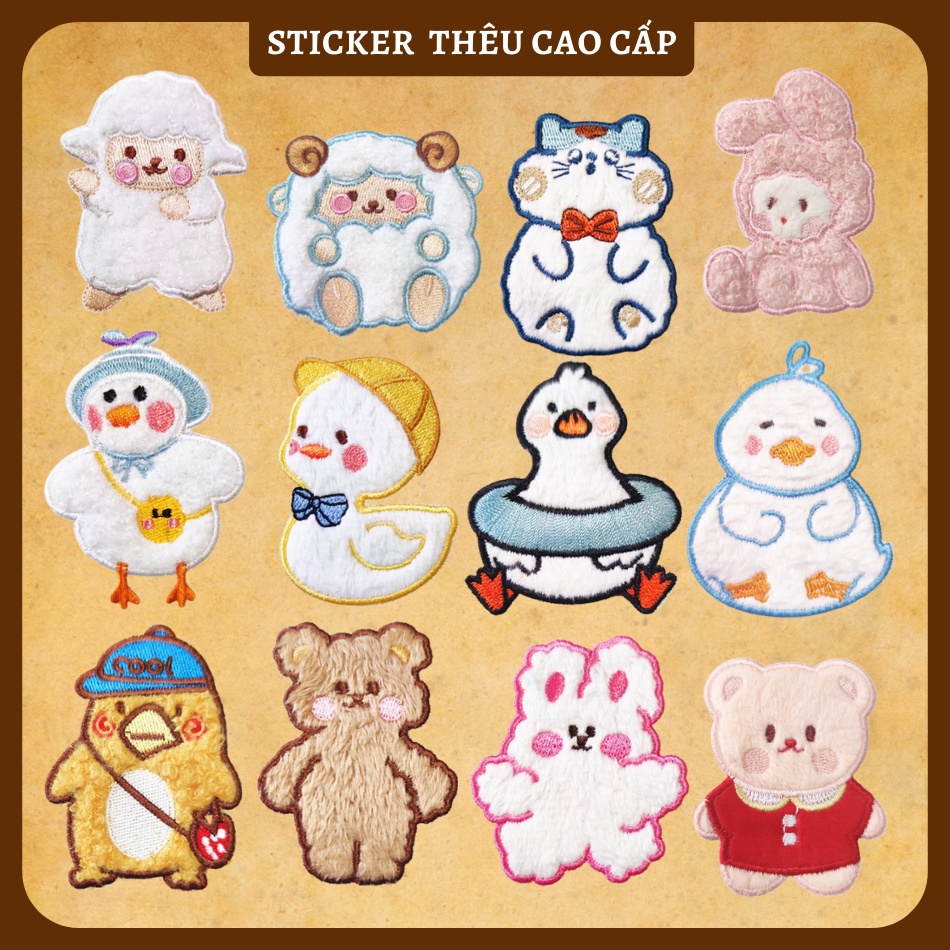 Sticker dán ủi gấu và thỏ cute, trang trí và may vá áo, miếng dán đa ...