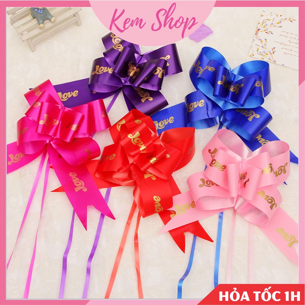 Set 5 nơ rút ruy băng chữ Love bản 4.5cm gói quà, trang trí xe hoa, quà tặng, quà cưới - Kem Shop K332