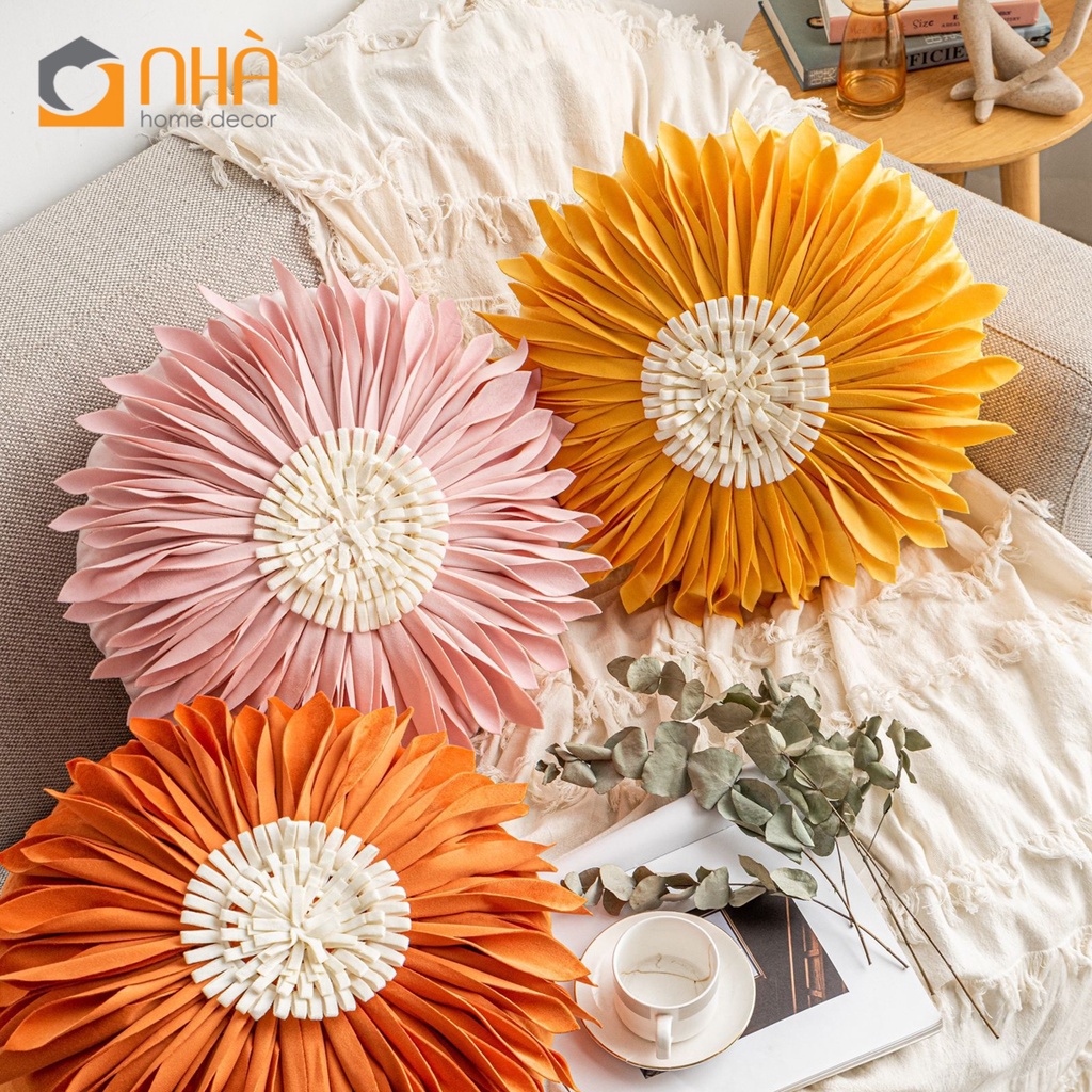 Vỏ Gối Tựa Lưng, Gối Sofa Đính Hoa Hướng Dương Sang Trọng
