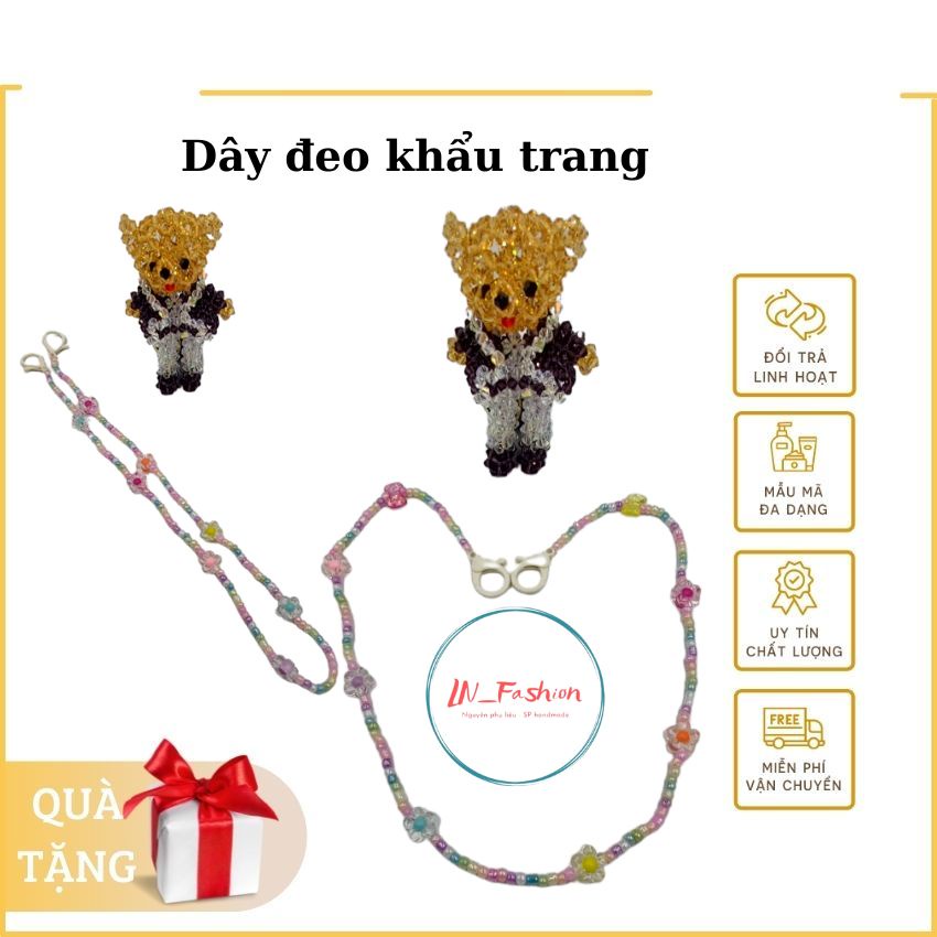 Dây đeo khẩu trang chống thất lạc cho bé - dây hạt cườm hoa phong cách Hàn Quốc