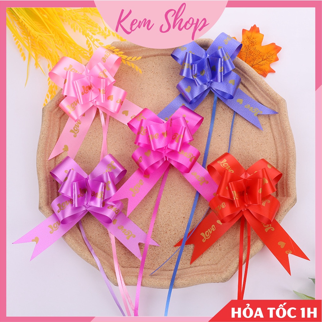 Set 5 nơ rút ruy băng chữ Love bản 4.5cm gói quà, trang trí xe hoa, quà tặng, quà cưới - Kem Shop K332