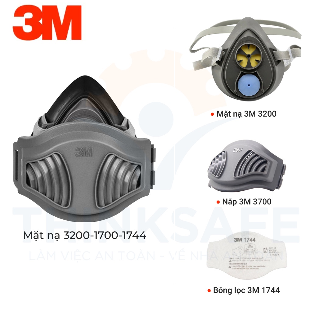 Mặt nạ 3M 3200 bông lọc 1700 / 1744 hơi độc bụi mịn, phun sơn, phun ...