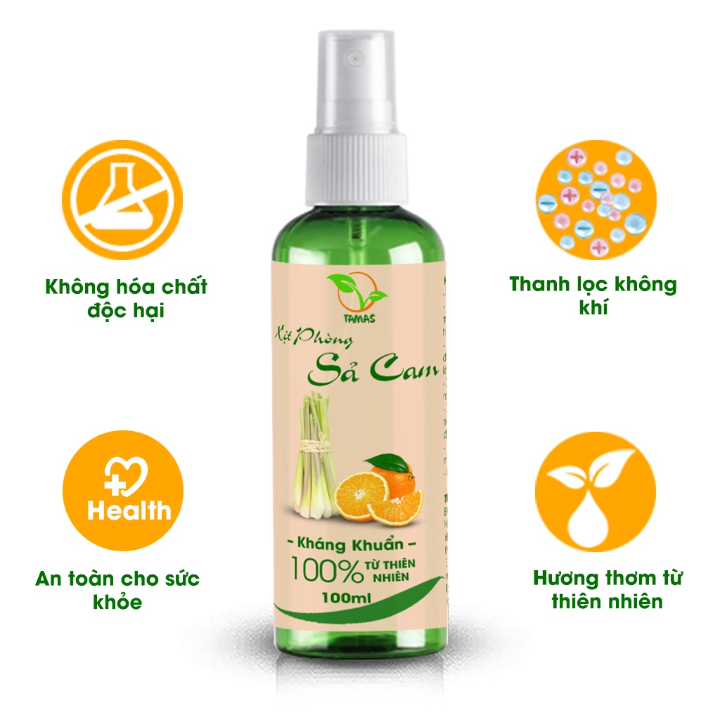 Ảnh Xịt phòng Sả Cam chai 100ml TAMAS, thơm phòng, đuổi muỗi, thư giãn tinh thần. 1
