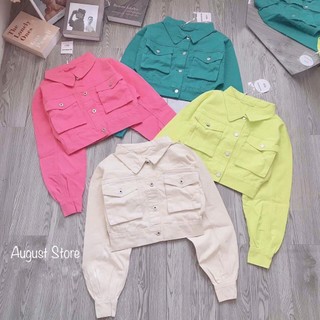 Áo Khoác Jeans Bò Nữ Quảng Châu Dáng Ngắn Màu Pastel Cao Cấp