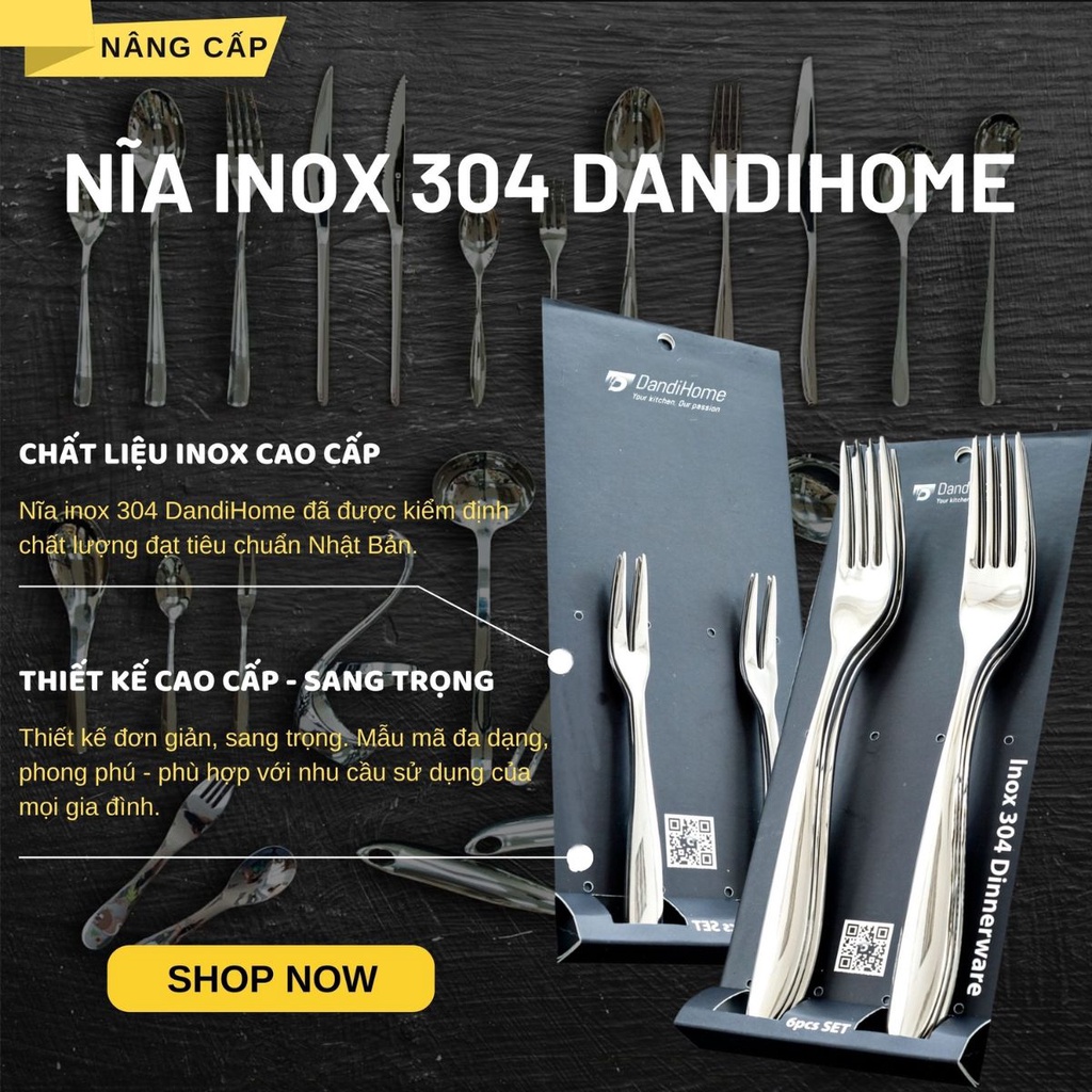 Ảnh Nĩa DandiHome ăn trái cây, hoa quả, ốc, bánh kem inox 304 cao cấp - Sản phẩm lẻ 1 cái 1