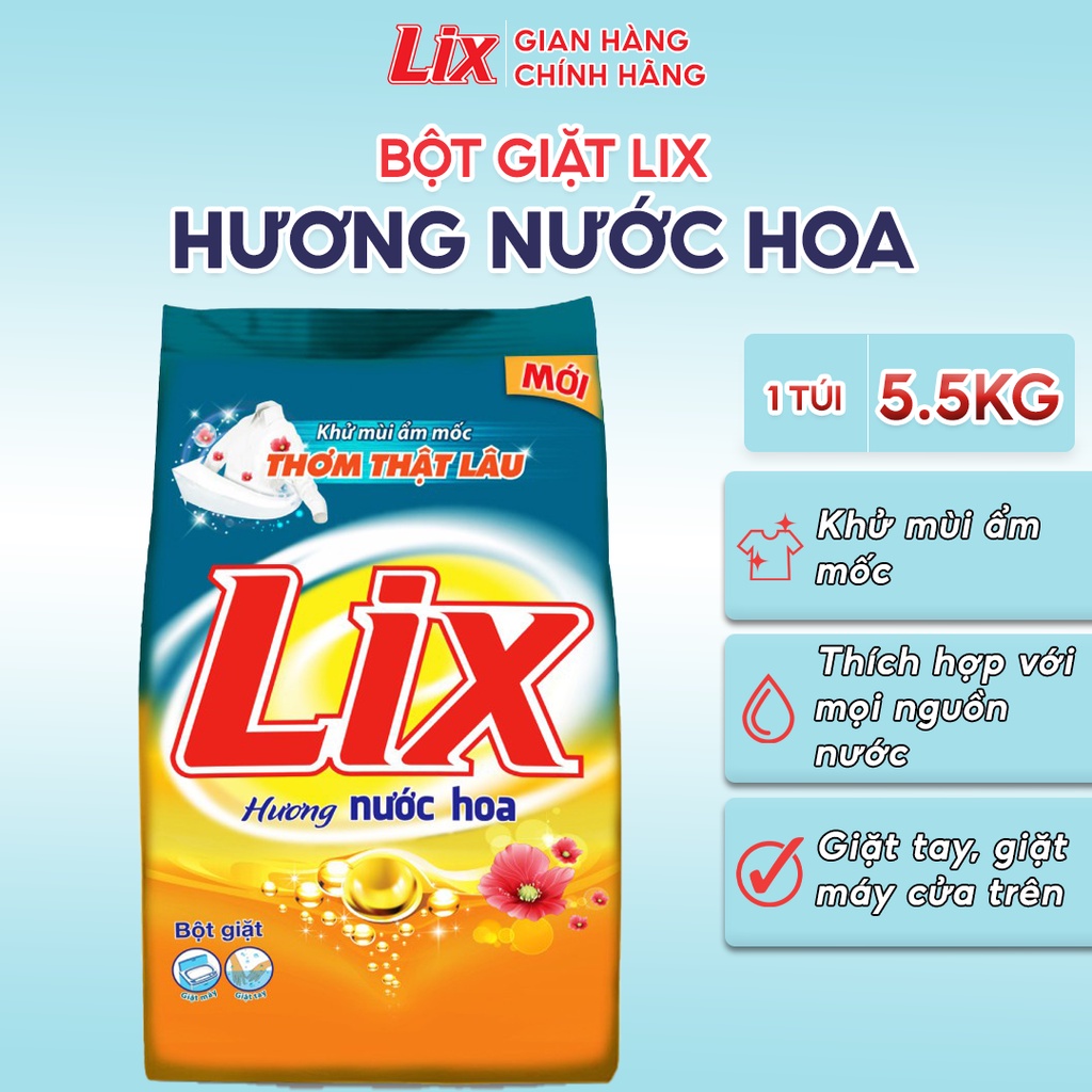Ảnh Bột giặt Lix đậm đặc hương nước hoa thơm mát 5,5 Kg PD575 giúp loại bỏ ẩm mốc làm sạch mọi vết bẩn cứng đầu giữ quần áo 1