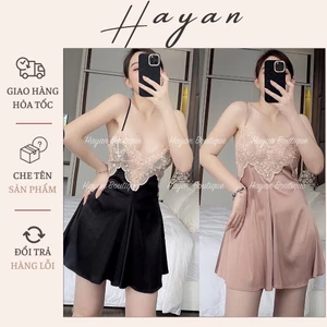 HT179 Váy ngủ sexy viền ren xẻ ngực quyến rũ, đồ ngủ lụa dáng xòe siêu hách dáng HT179