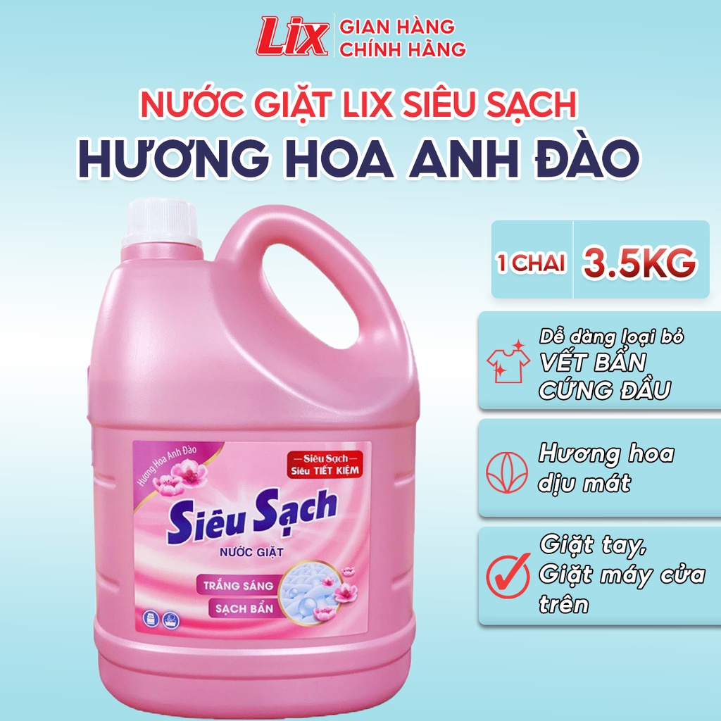 Ảnh Nước giặt Lix Siêu sạch hương hoa anh đào 3.5kg N2504 làm sạch cực nhanh vết bẩn, tăng gấp đôi sức mạnh giặt tẩy 1
