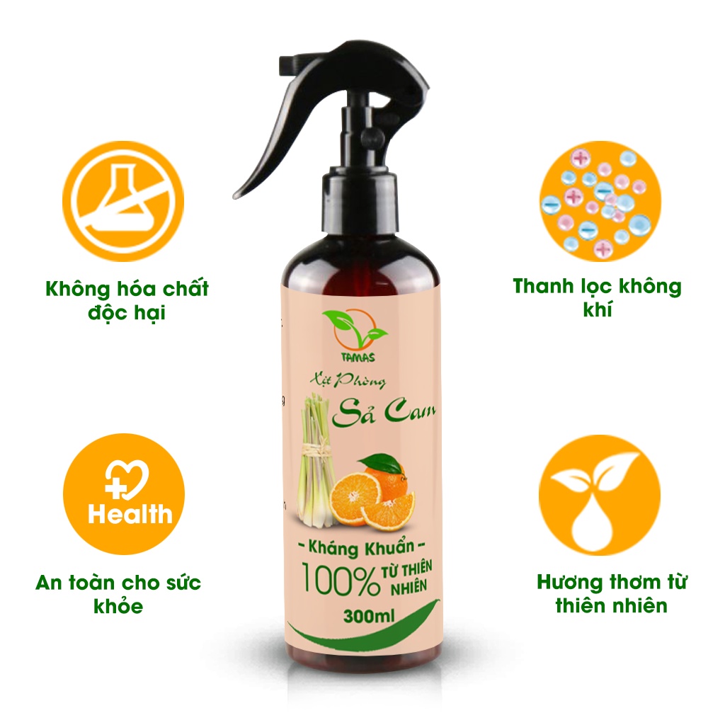 Ảnh Xịt phòng Sả Cam chai 300ml TAMAS, được chiết xuất từ tinh dầu thiên nhiên, an toàn, thư giãn, khử mùi, thơm phòng,... 2