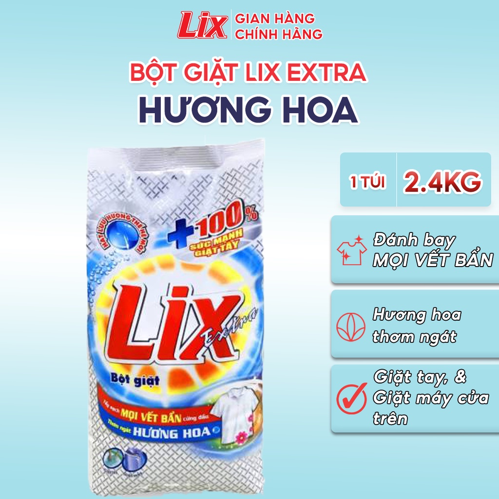 Ảnh Bột giặt Lix Extra hương hoa 2.4Kg EB247 làm trắng quần áo tăng gấp đôi sức mạnh lưu hương lâu cho giặt tay giặt máy 1