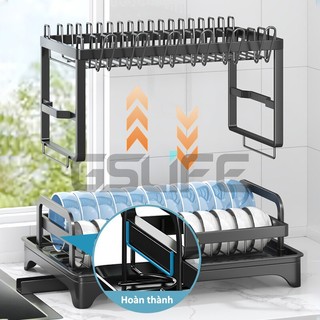 Gslife Kệ Úp Chén Bát  2 Tầng Có Khay Hứng Nước Kệ Gấp Gọn Nhà Bếp Đa Năng Phong Cách Châu Âu